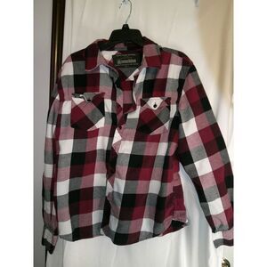 Machine Type Field Apparel‎ Buffalo Plaid Flannel Shirt Burgundy Black White L